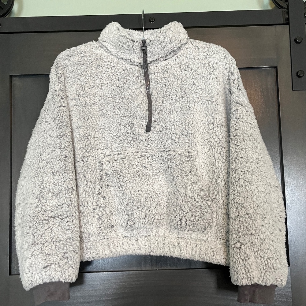 Cozie by Pink Rose Light Grey 1/2 Zip Sherpa Pullover Fleece Size L